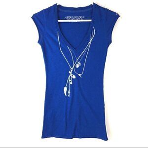 Aritzia  Talula blue/silver chain necklace top